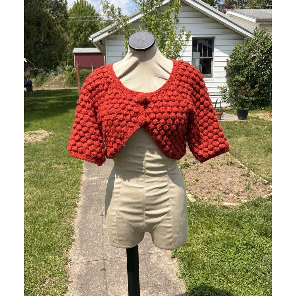 Original Knitwear Yoana Baraschi Wool Rust Orange Chunky Knit Cardigan Shrug M